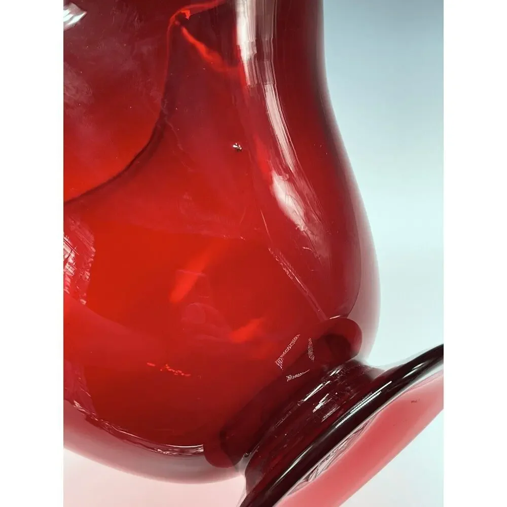 Vintage Pairpoint‎ Gunderson Glass Ruby Red Fan Vase Ruffled Pedestal Oval